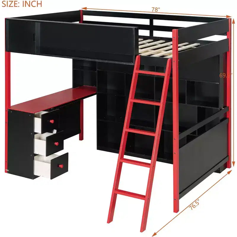 GDF Studio Schultz Wood Loft Bed with Desk, Ample Storage Space and Light