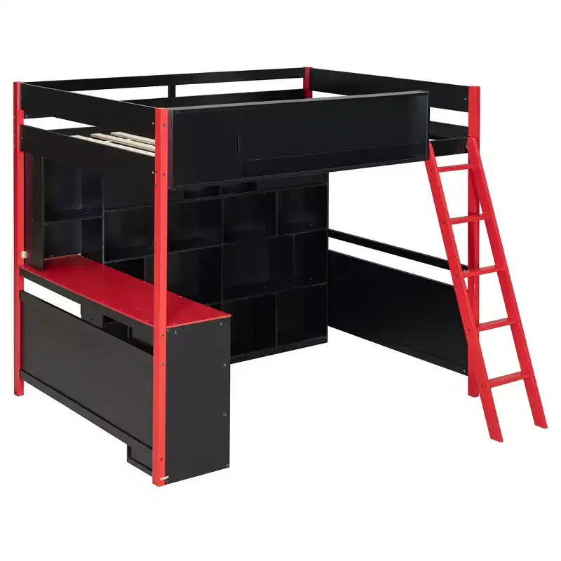 GDF Studio Schultz Wood Loft Bed with Desk, Ample Storage Space and Light