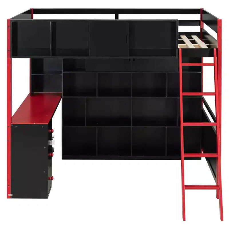 GDF Studio Schultz Wood Loft Bed with Desk, Ample Storage Space and Light