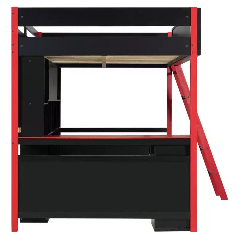 GDF Studio Schultz Wood Loft Bed with Desk, Ample Storage Space and Light