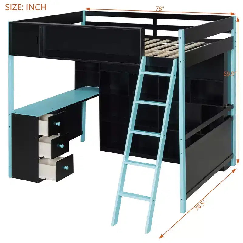 GDF Studio Schultz Wood Loft Bed with Desk, Ample Storage Space and Light