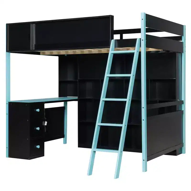 GDF Studio Schultz Wood Loft Bed with Desk, Ample Storage Space and Light