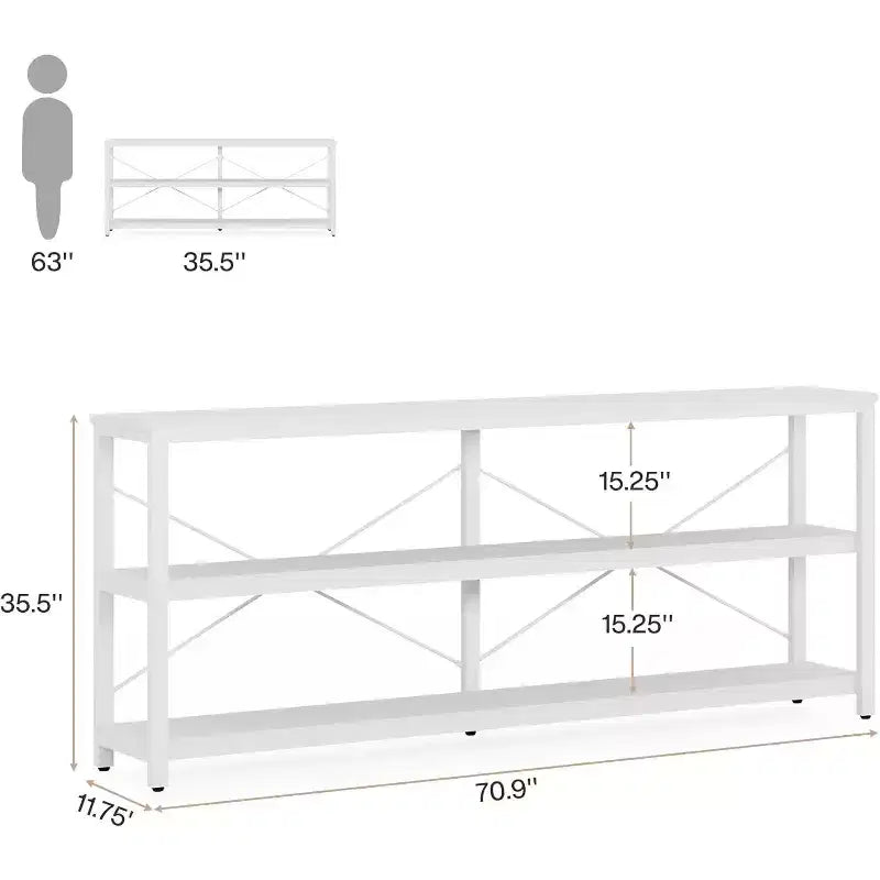 Lantine 70.9-Inch Extra Long Console Table, Industrial Sofa Table with Metal Frame and Storage for Living Room, Entryway, Hallway, White