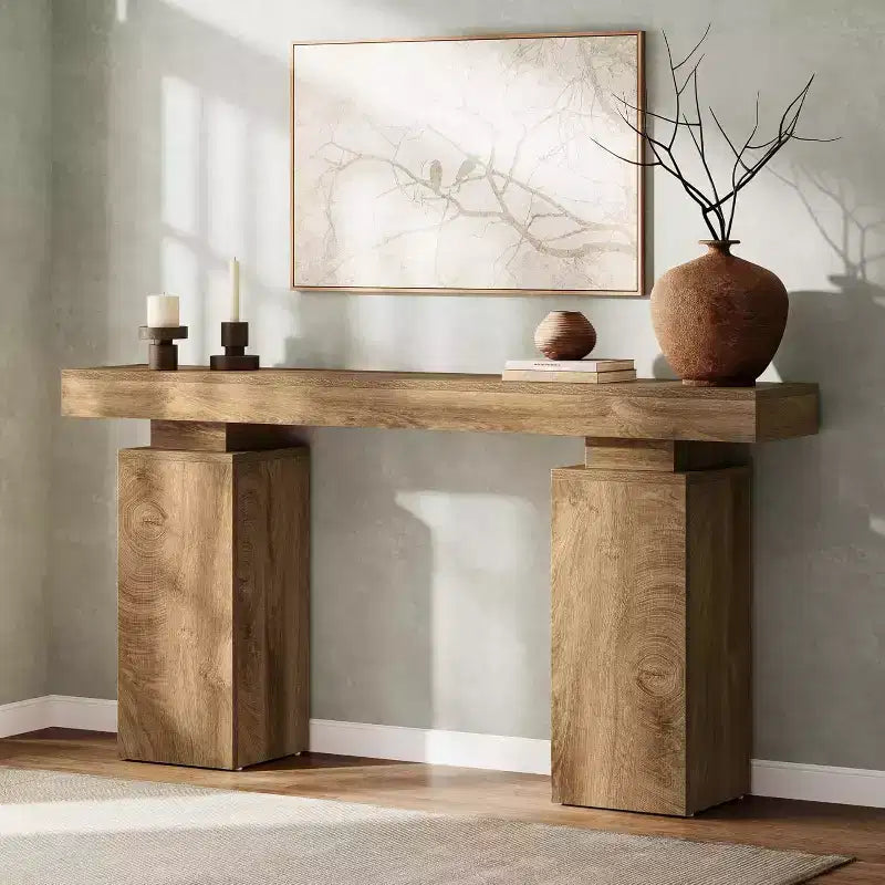 Lantine 63-Inch Long Console Table, Farmhouse Entryway Table Behind Couch, Hallway Accent for Living Room, Entrance, Natural Wood Finish