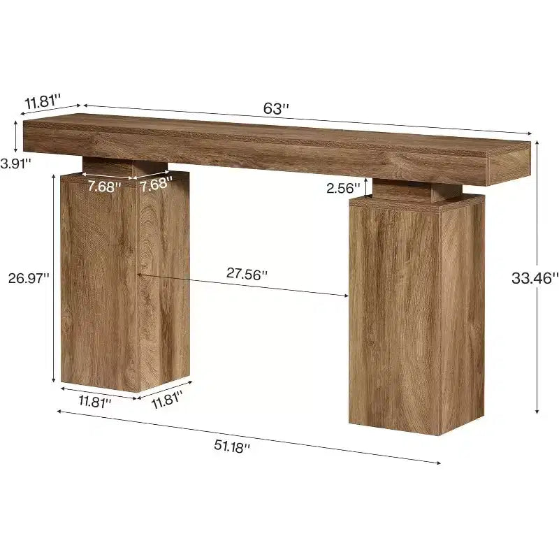 Lantine 63-Inch Long Console Table, Farmhouse Entryway Table Behind Couch, Hallway Accent for Living Room, Entrance, Natural Wood Finish