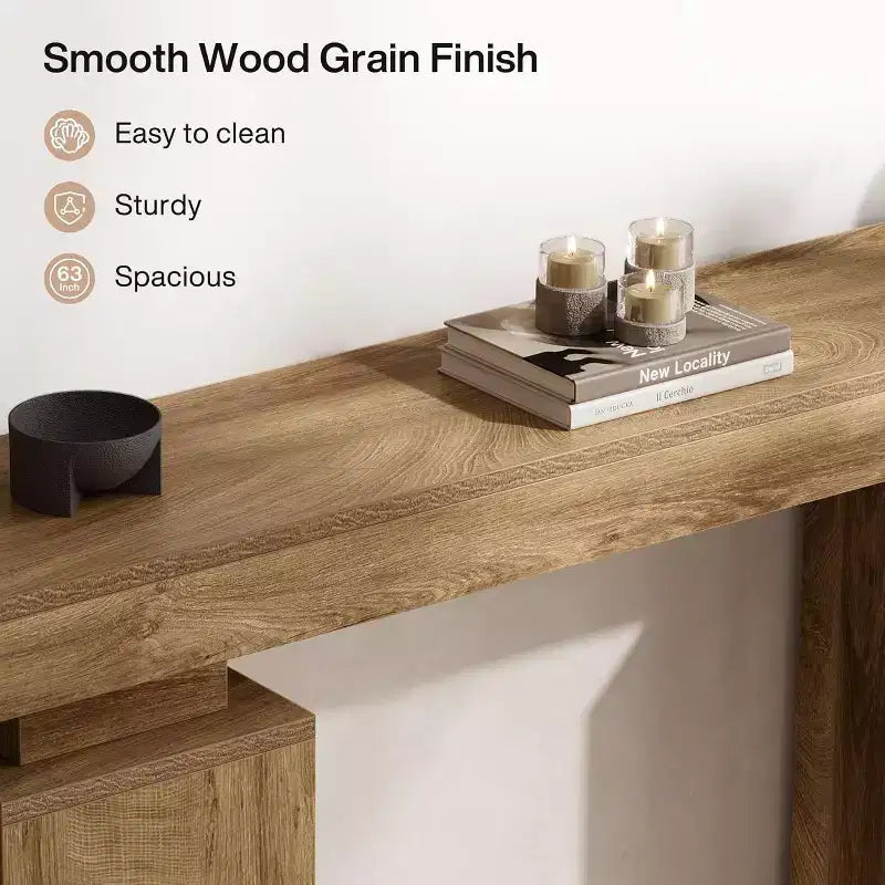 Lantine 63-Inch Long Console Table, Farmhouse Entryway Table Behind Couch, Hallway Accent for Living Room, Entrance, Natural Wood Finish