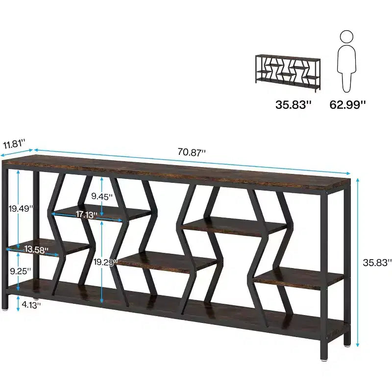 Lantine 70.9-Inch Sofa Console Table with 4-Tier Storage, Industrial Narrow Entryway Table for Hallway, Living Room, Foyer, Rustic Brown