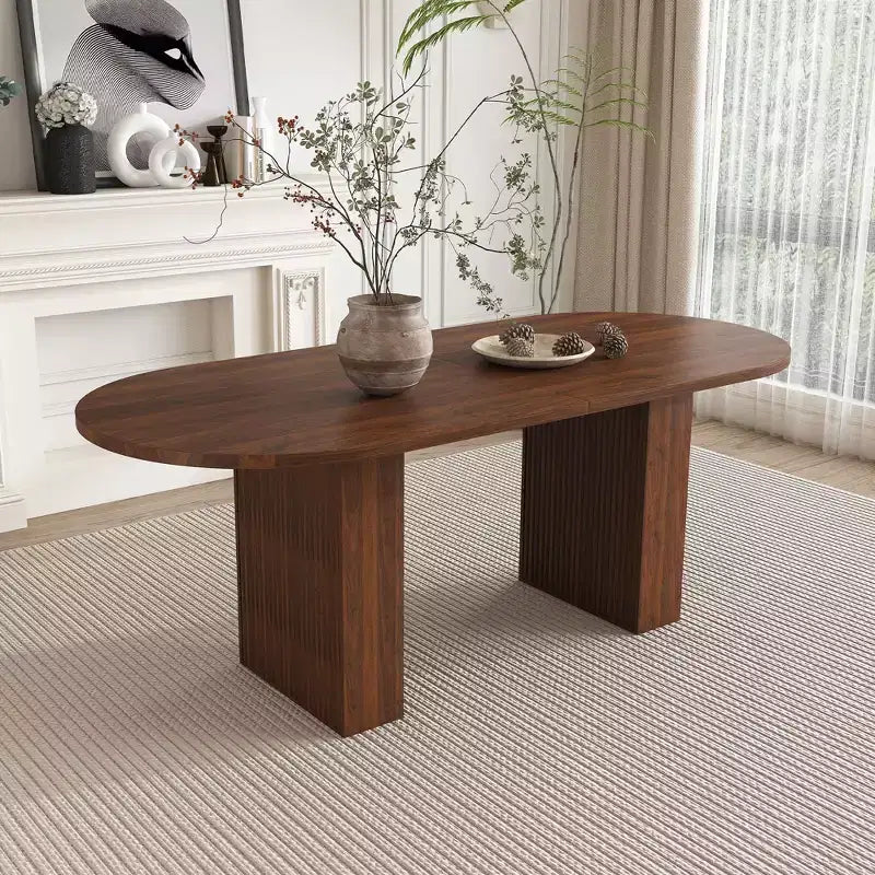MAYEERTY Oval Modern Farmhouse Dining Table for 6, Walnut Veneer MDF Kitchen Table with Waterproof Scratch-Resistant Surface
