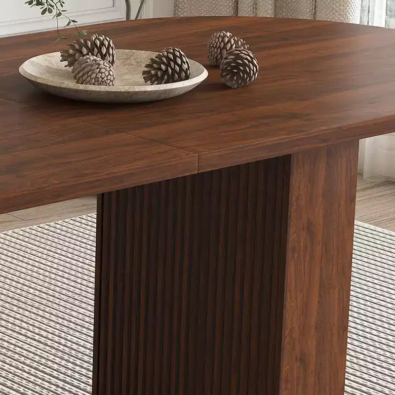 MAYEERTY Oval Modern Farmhouse Dining Table for 6, Walnut Veneer MDF Kitchen Table with Waterproof Scratch-Resistant Surface
