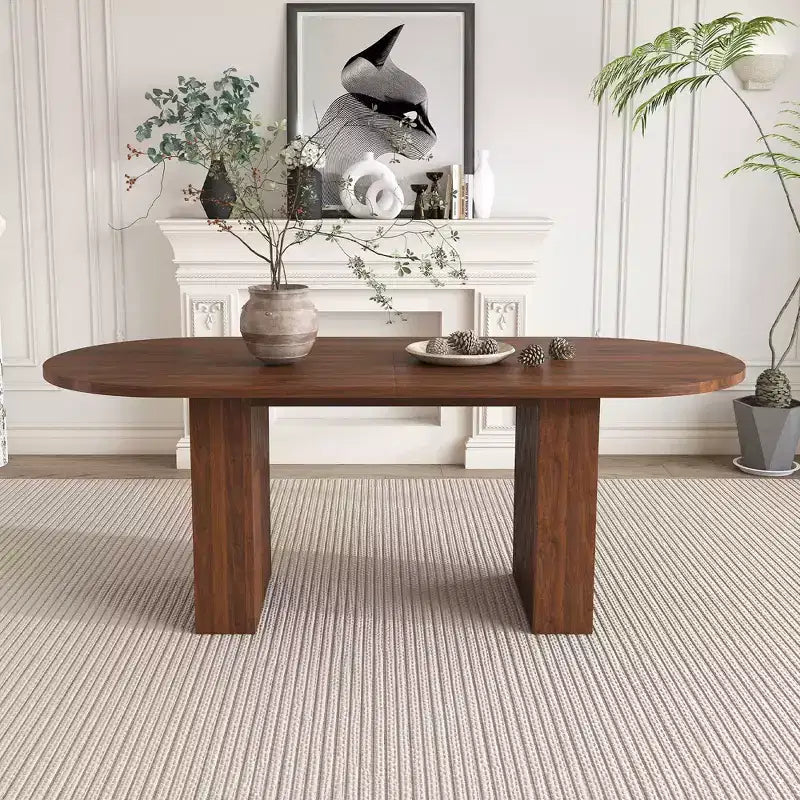 MAYEERTY Oval Modern Farmhouse Dining Table for 6, Walnut Veneer MDF Kitchen Table with Waterproof Scratch-Resistant Surface