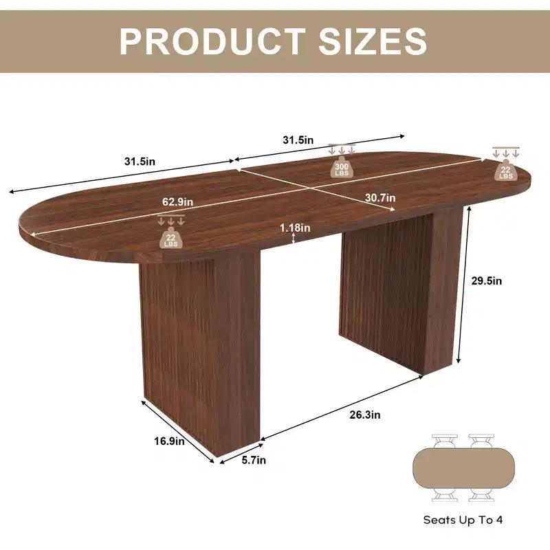MAYEERTY Oval Modern Farmhouse Dining Table for 6, Walnut Veneer MDF Kitchen Table with Waterproof Scratch-Resistant Surface
