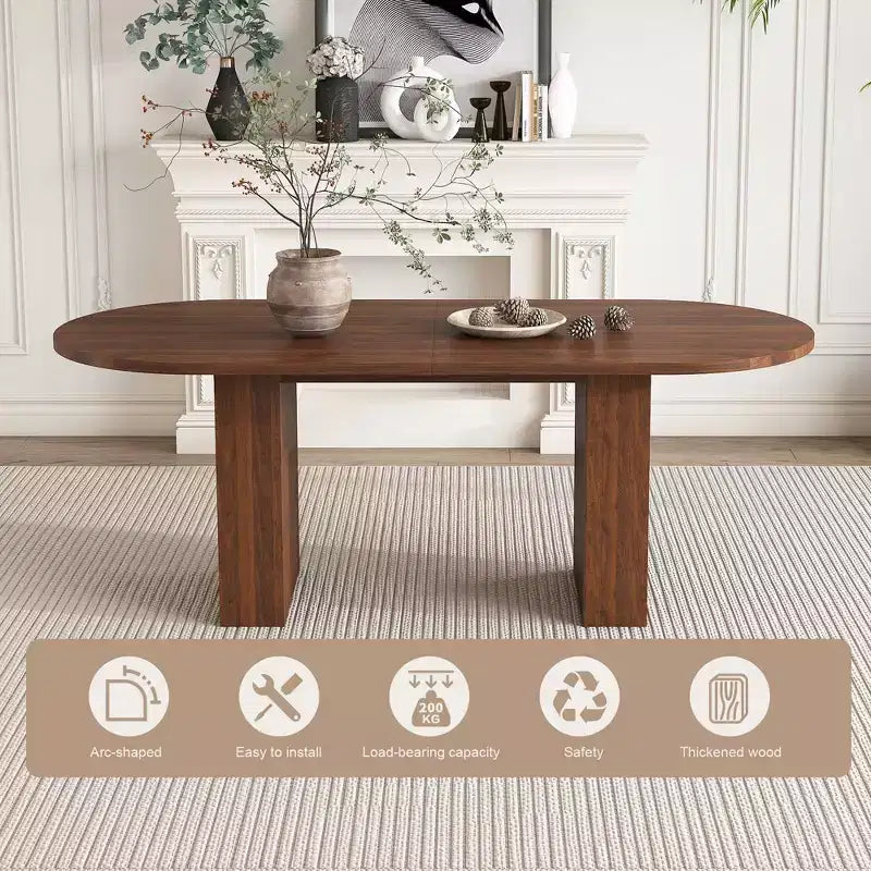 MAYEERTY Oval Modern Farmhouse Dining Table for 6, Walnut Veneer MDF Kitchen Table with Waterproof Scratch-Resistant Surface