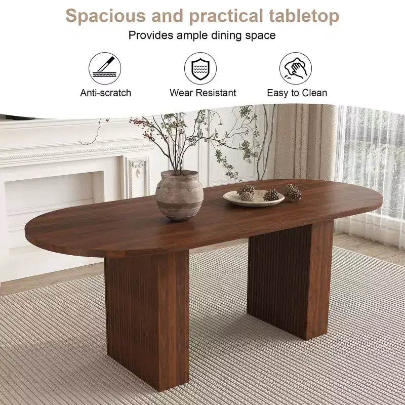 MAYEERTY Oval Modern Farmhouse Dining Table for 6, Walnut Veneer MDF Kitchen Table with Waterproof Scratch-Resistant Surface