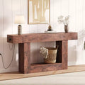 63 Entryway Console Table, 2 Tier Narrow Long Sofa Table with Charging Station, Wooden Behind Couch Table for Entrance Foyer Living Room, Brown
