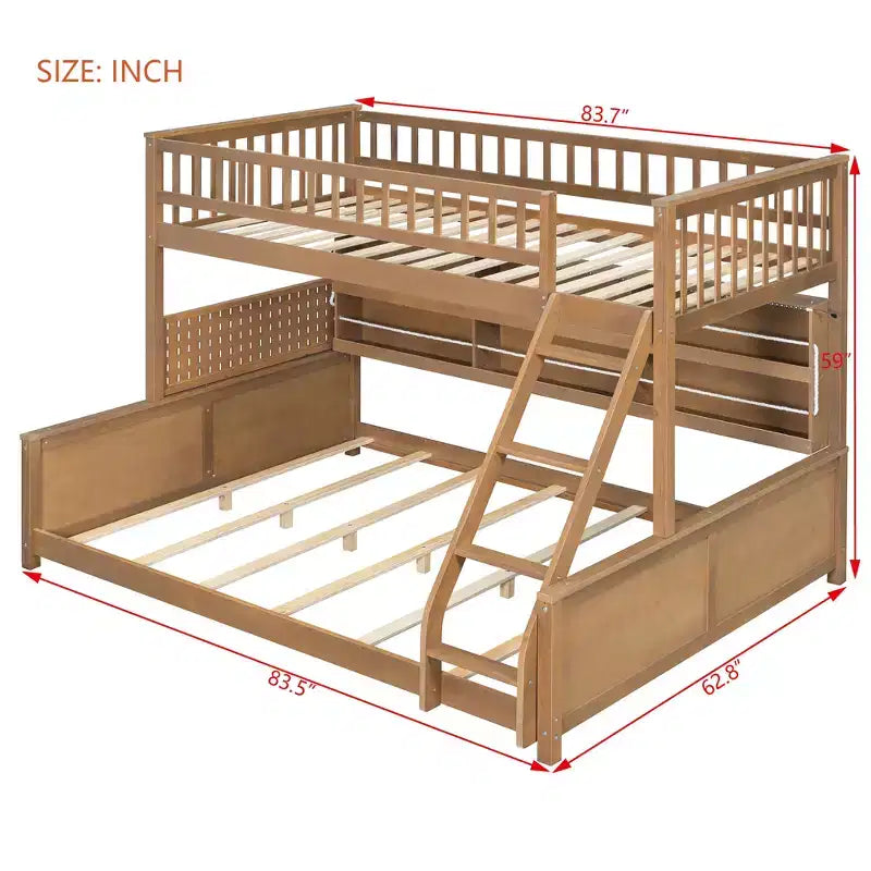 Twin XL over Queen Bunk Bed Storage Bed, Convertible to 2 Bed, with Integrated Shelving, Color-Changing Lights & Pegboard - ModernLuxe