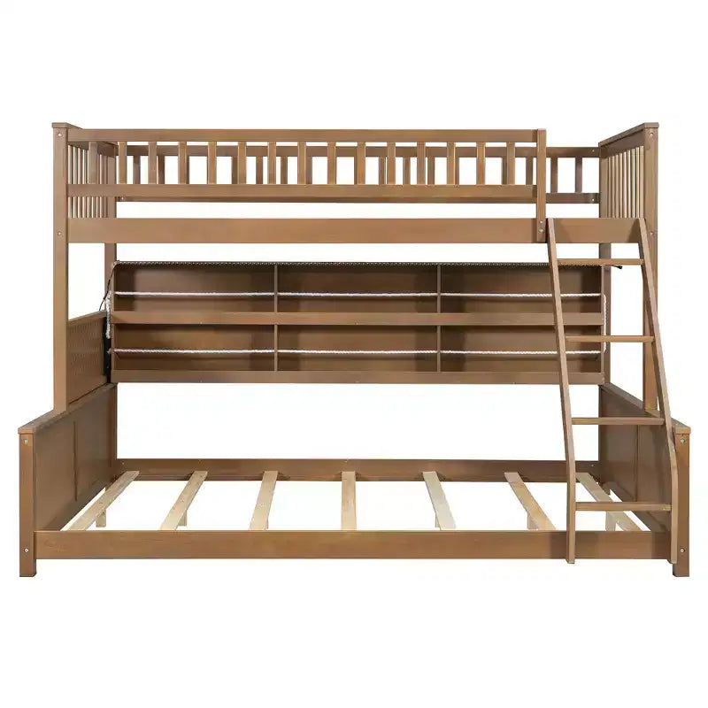 Twin XL over Queen Bunk Bed Storage Bed, Convertible to 2 Bed, with Integrated Shelving, Color-Changing Lights & Pegboard - ModernLuxe