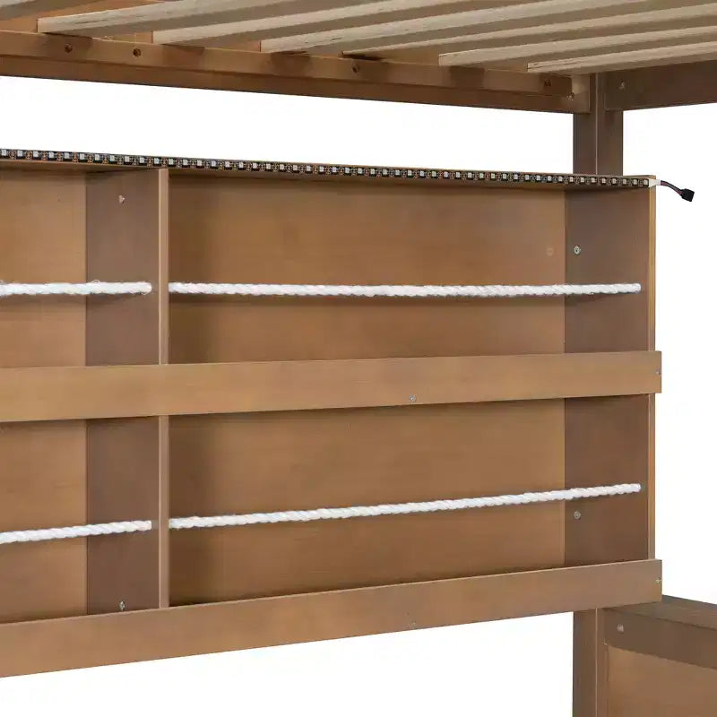 Twin XL over Queen Bunk Bed Storage Bed, Convertible to 2 Bed, with Integrated Shelving, Color-Changing Lights & Pegboard - ModernLuxe