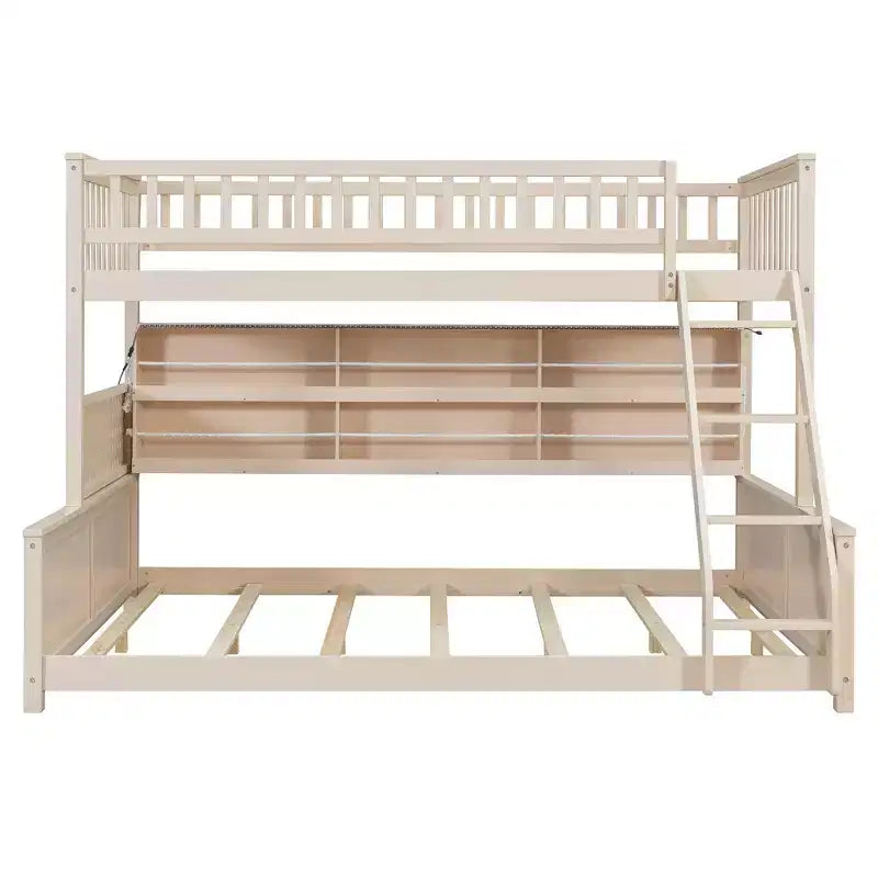 Twin XL over Queen Bunk Bed Storage Bed, Convertible to 2 Bed, with Integrated Shelving, Color-Changing Lights & Pegboard - ModernLuxe