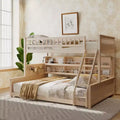 Twin XL over Queen Bunk Bed Storage Bed, Convertible to 2 Bed, with Integrated Shelving, Color-Changing Lights & Pegboard - ModernLuxe