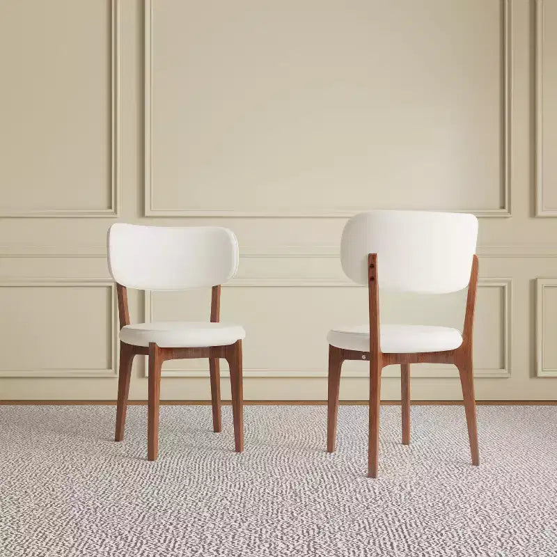 MAYEERTY Set of 2 PU Leather Dining Chairs, Kitchen Chairs with Solid Wood Legs, Chairs for Dining Room, Home, Office, White