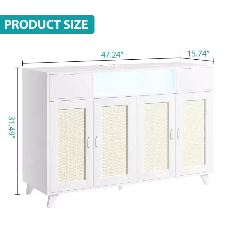 Sideboard Cabinet, Accent Storage Cabinet with 2 Drawers & Doors, Built-in Light & Power Outlet for Kitchen Dining Living Room