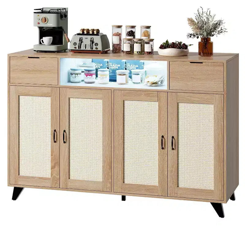 Sideboard Cabinet, Accent Storage Cabinet with 2 Drawers & Doors, Built-in Light & Power Outlet for Kitchen Dining Living Room