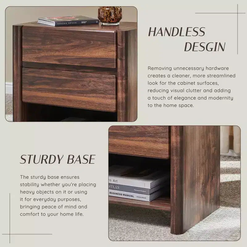 23.6 W Nightstand with 2 Storage Drawers, Modern Wood Night Stand w/Charging Station, Wooden Bedside End Table for Bedroom, Living Room