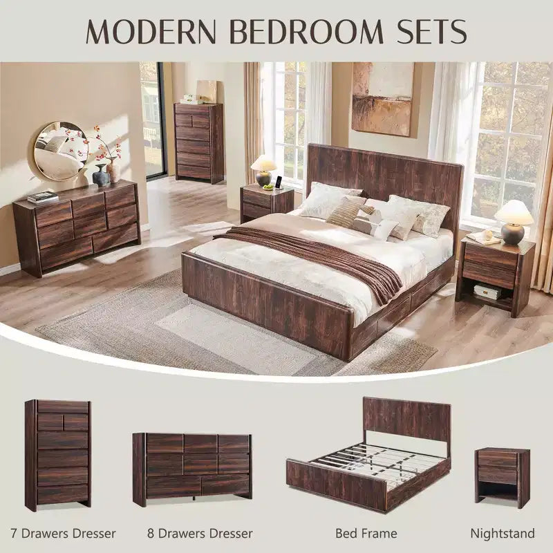 23.6 W Nightstand with 2 Storage Drawers, Modern Wood Night Stand w/Charging Station, Wooden Bedside End Table for Bedroom, Living Room