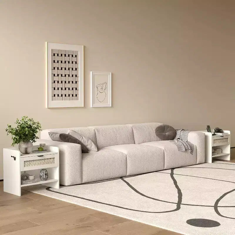 Rattan Nightstand with Charging Station - Bedside Table with Drawer & Open Shelf for Bedroom Office