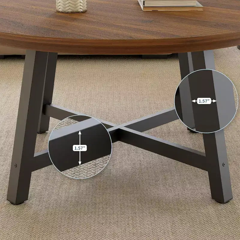 36 Inch Coffee Table with Industrial Wood Grain, Large Center Table with Thickened Metal Legs and Adjustable Feet, Stable Accent Coffee Table