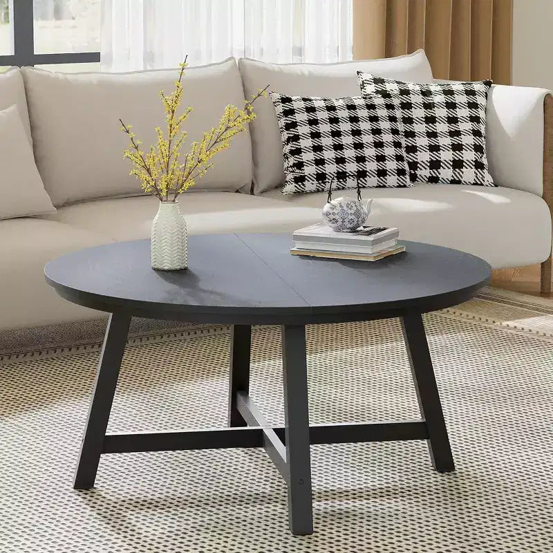 36 Inch Coffee Table with Industrial Wood Grain, Large Center Table with Thickened Metal Legs and Adjustable Feet, Stable Accent Coffee Table