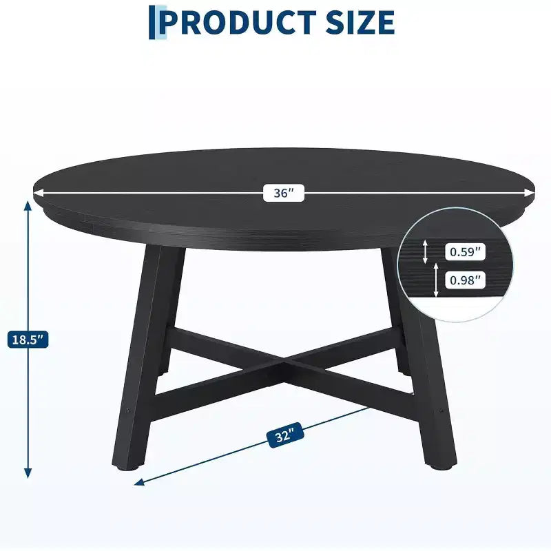 36 Inch Coffee Table with Industrial Wood Grain, Large Center Table with Thickened Metal Legs and Adjustable Feet, Stable Accent Coffee Table