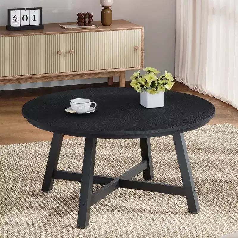 36 Inch Coffee Table with Industrial Wood Grain, Large Center Table with Thickened Metal Legs and Adjustable Feet, Stable Accent Coffee Table