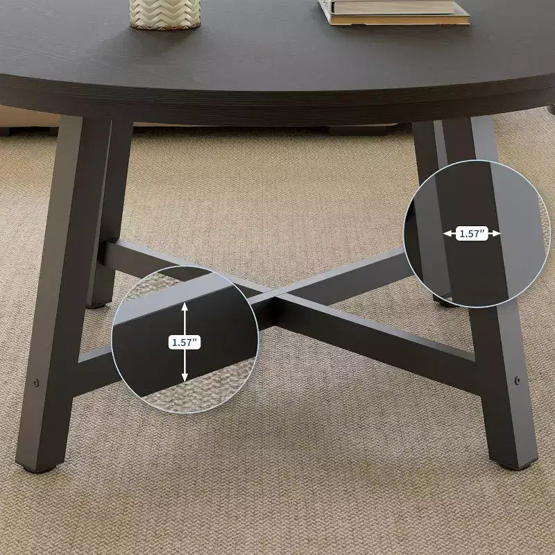 36 Inch Coffee Table with Industrial Wood Grain, Large Center Table with Thickened Metal Legs and Adjustable Feet, Stable Accent Coffee Table