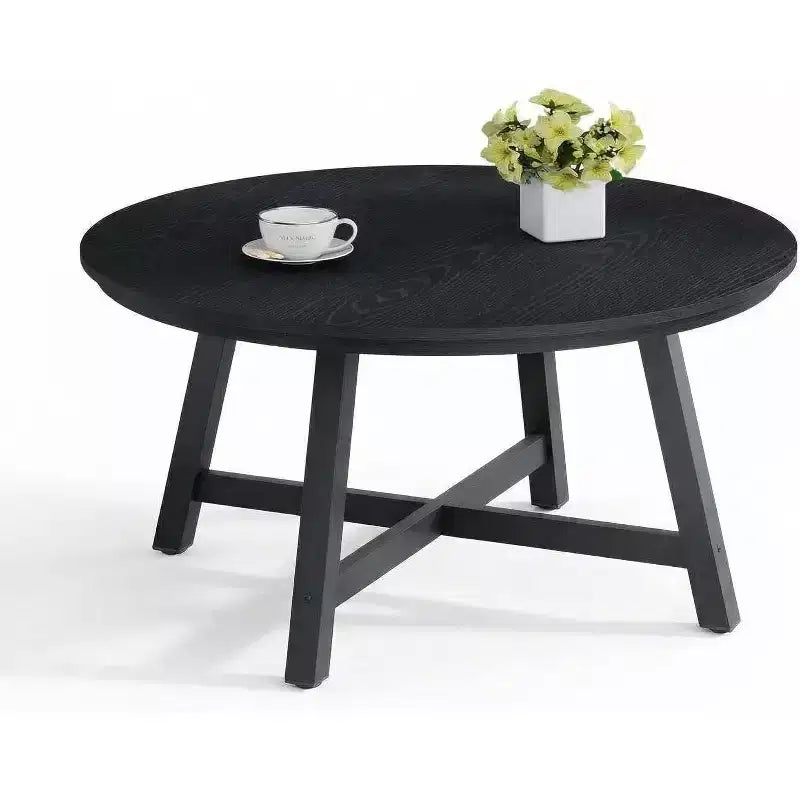 36 Inch Coffee Table with Industrial Wood Grain, Large Center Table with Thickened Metal Legs and Adjustable Feet, Stable Accent Coffee Table