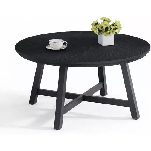 36 Inch Coffee Table with Industrial Wood Grain, Large Center Table with Thickened Metal Legs and Adjustable Feet, Stable Accent Coffee Table