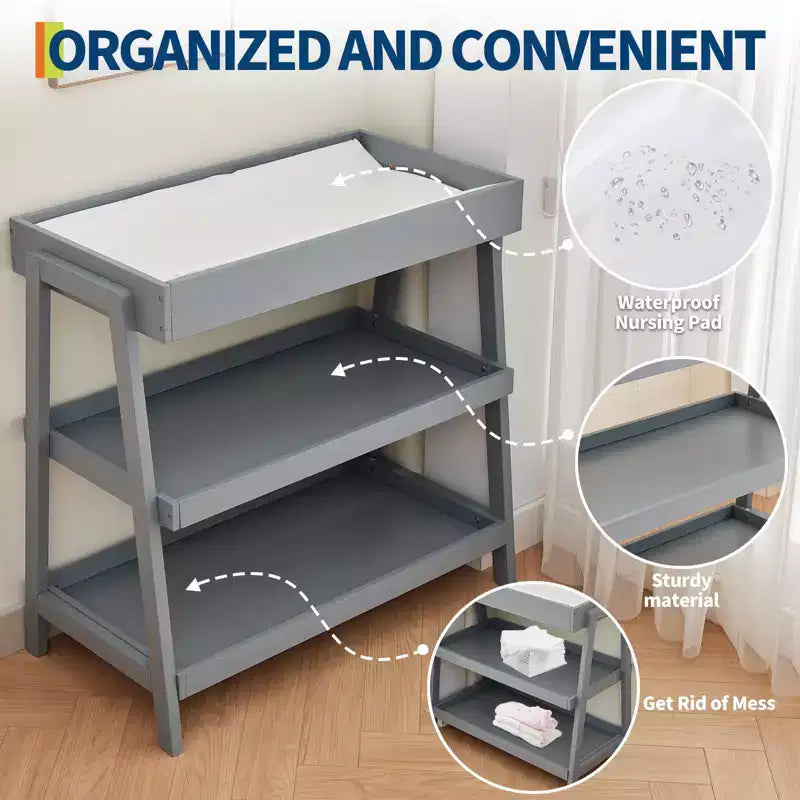 Baby Changing Station, Diaper Changing Table with Waterproof Pad, Modern Portable Infant Diaper Station with 2 Storage Shelves