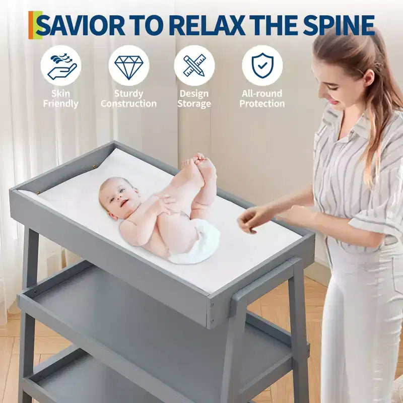 Baby Changing Station, Diaper Changing Table with Waterproof Pad, Modern Portable Infant Diaper Station with 2 Storage Shelves