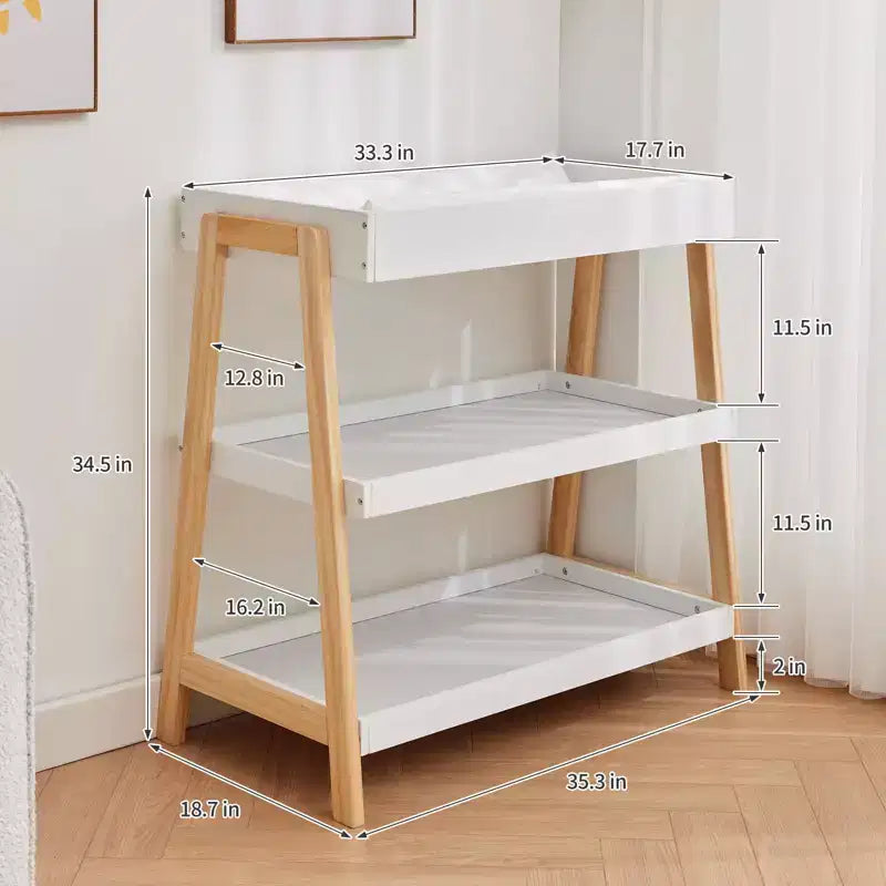 Baby Changing Station, Diaper Changing Table with Waterproof Pad, Modern Portable Infant Diaper Station with 2 Storage Shelves