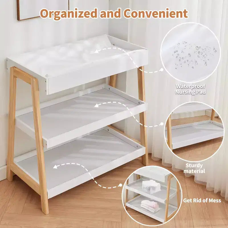 Baby Changing Station, Diaper Changing Table with Waterproof Pad, Modern Portable Infant Diaper Station with 2 Storage Shelves