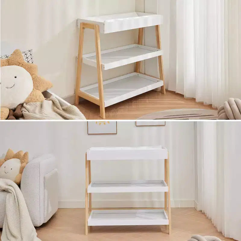 Baby Changing Station, Diaper Changing Table with Waterproof Pad, Modern Portable Infant Diaper Station with 2 Storage Shelves