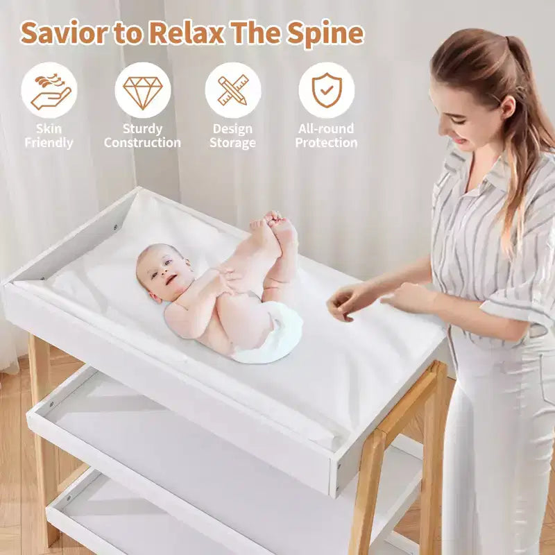 Baby Changing Station, Diaper Changing Table with Waterproof Pad, Modern Portable Infant Diaper Station with 2 Storage Shelves