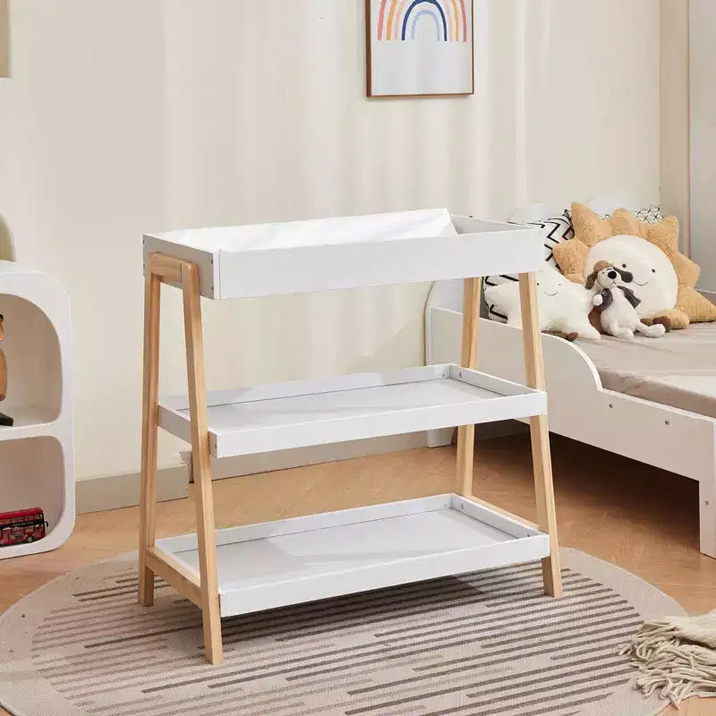 Baby Changing Station, Diaper Changing Table with Waterproof Pad, Modern Portable Infant Diaper Station with 2 Storage Shelves