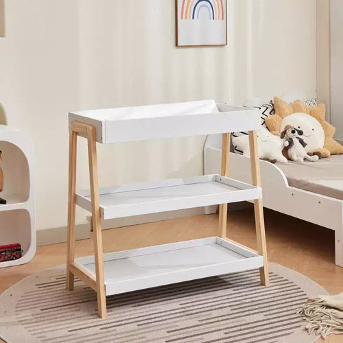 Baby Changing Station, Diaper Changing Table with Waterproof Pad, Modern Portable Infant Diaper Station with 2 Storage Shelves