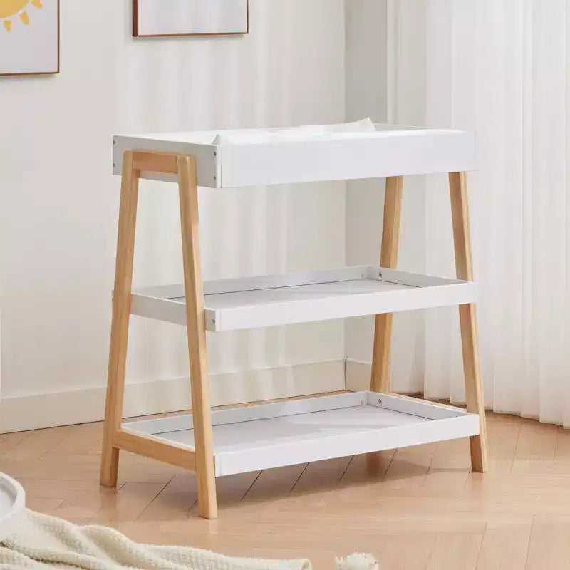 Baby Changing Station, Diaper Changing Table with Waterproof Pad, Modern Portable Infant Diaper Station with 2 Storage Shelves