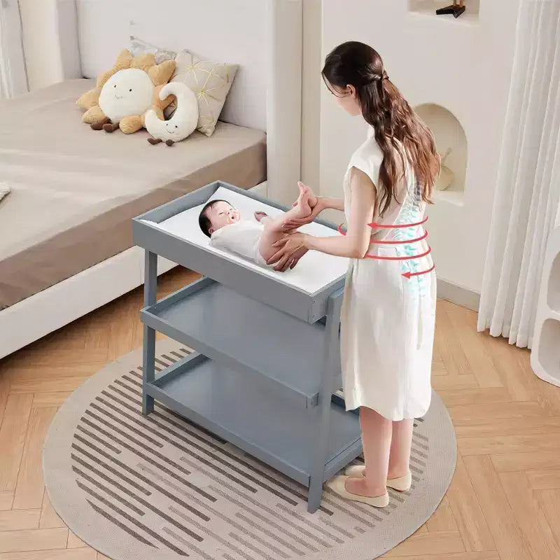 Baby Changing Station, Diaper Changing Table with Waterproof Pad, Modern Portable Infant Diaper Station with 2 Storage Shelves
