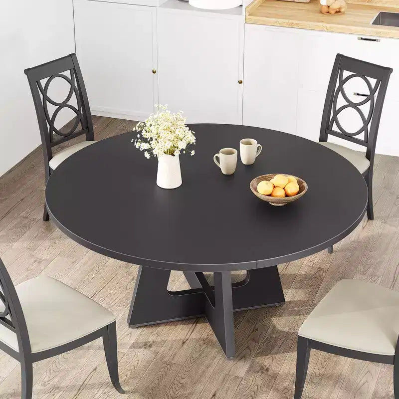 Industrial Round Dining Table,47 Inch Round Kitchen Table for 4,Dinner Table with Wooden Top and Metal Base for Dining Room,Living Room (47.2 in w