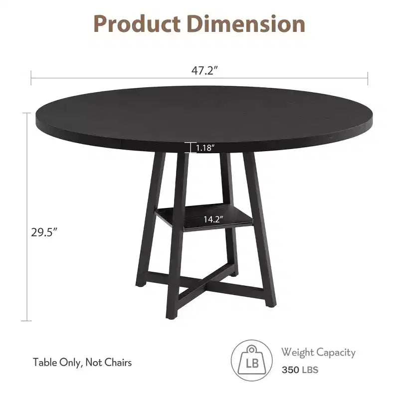 Industrial Round Dining Table,47 Inch Round Kitchen Table for 4,Dinner Table with Wooden Top and Metal Base for Dining Room,Living Room (47.2 in w