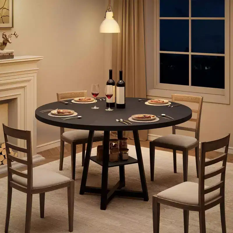 Industrial Round Dining Table,47 Inch Round Kitchen Table for 4,Dinner Table with Wooden Top and Metal Base for Dining Room,Living Room (47.2 in w