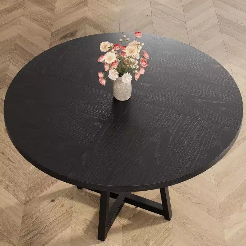 Industrial Round Dining Table,47 Inch Round Kitchen Table for 4,Dinner Table with Wooden Top and Metal Base for Dining Room,Living Room (47.2 in w